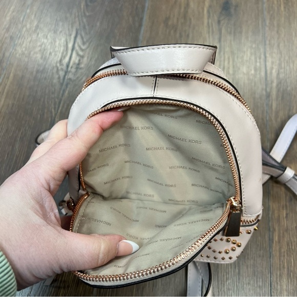 MICHAEL KORS Rhea Mini Leather Backpack Studded Soft Pink/Rose Gold - Picture 9 of 9